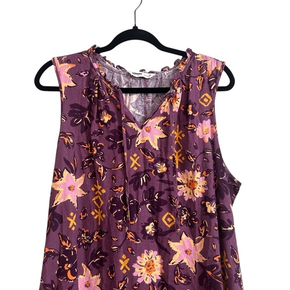 Sonoma Plum Purple Golden Floral Linen Blend Sleeveless Shift Dress Size 0X - Picture 2 of 7